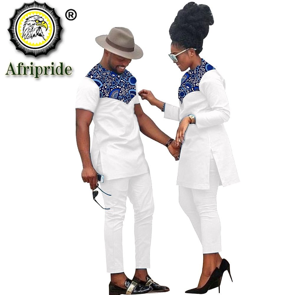 African Couple Clothing Women Suits + Men Clothing Set Dashiki Shirts Ankara Pants Print Outfits Tribal Suit AFRIPRIDE S20C001