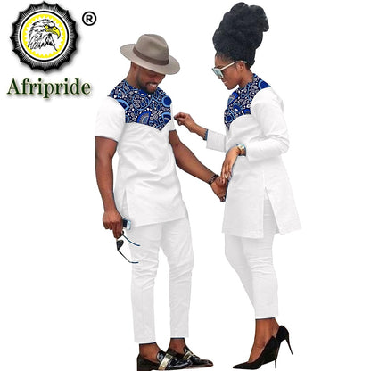 African Couple Clothing Women Suits + Men Clothing Set Dashiki Shirts Ankara Pants Print Outfits Tribal Suit AFRIPRIDE S20C001