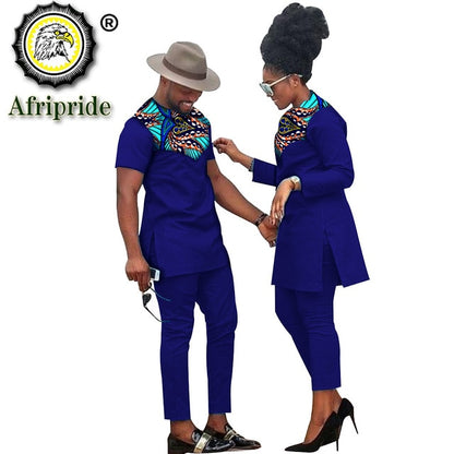 African Couple Clothing Women Suits + Men Clothing Set Dashiki Shirts Ankara Pants Print Outfits Tribal Suit AFRIPRIDE S20C001