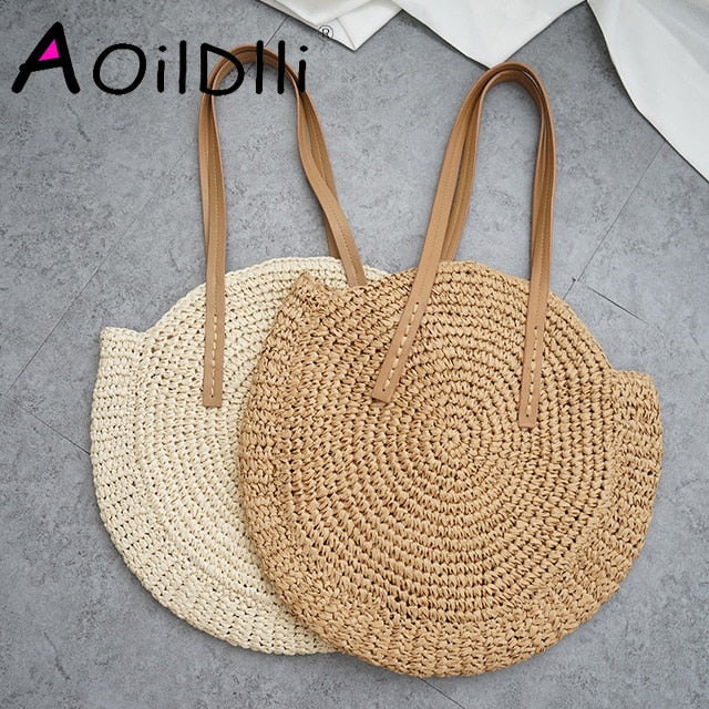 Round Straw Raffia circle Rattan bags