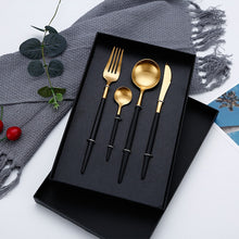 Load image into Gallery viewer, Gold Flatware Fork Knife Spoon Silverware Set
