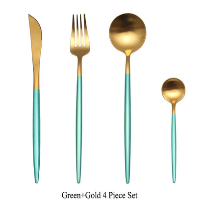 Gold Flatware Fork Knife Spoon Silverware Set