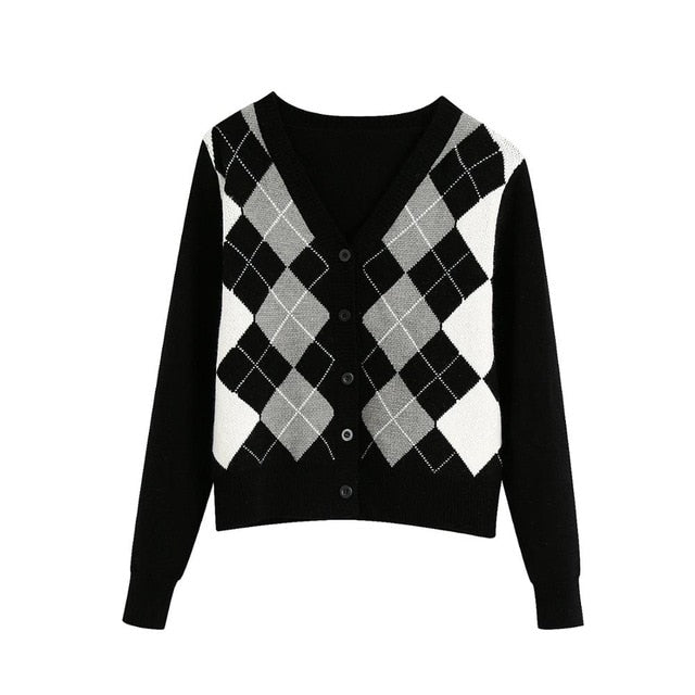 Women's Stylish Geometric Pattern Short Knitted Sweater