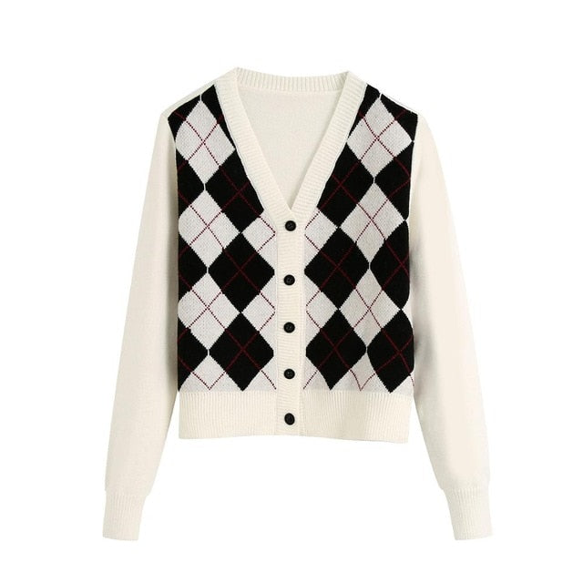 Women's Stylish Geometric Pattern Short Knitted Sweater