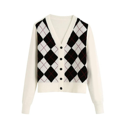 Women's Stylish Geometric Pattern Short Knitted Sweater