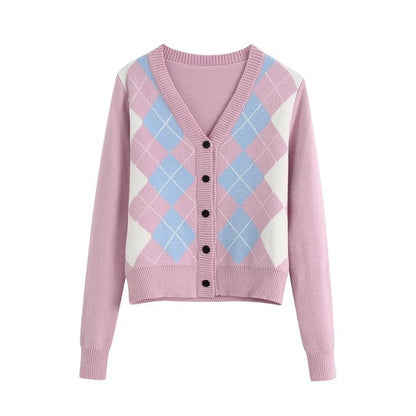 Women's Stylish Geometric Pattern Short Knitted Sweater