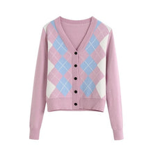 将图片加载到图库查看器，Women&#39;s Stylish Geometric Pattern Short Knitted Sweater
