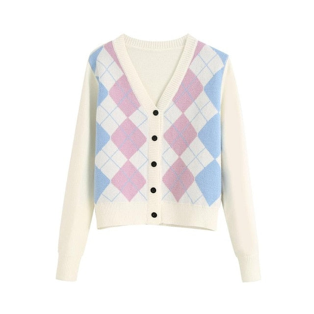 Women's Stylish Geometric Pattern Short Knitted Sweater