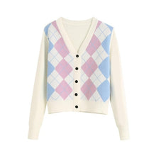 将图片加载到图库查看器，Women&#39;s Stylish Geometric Pattern Short Knitted Sweater
