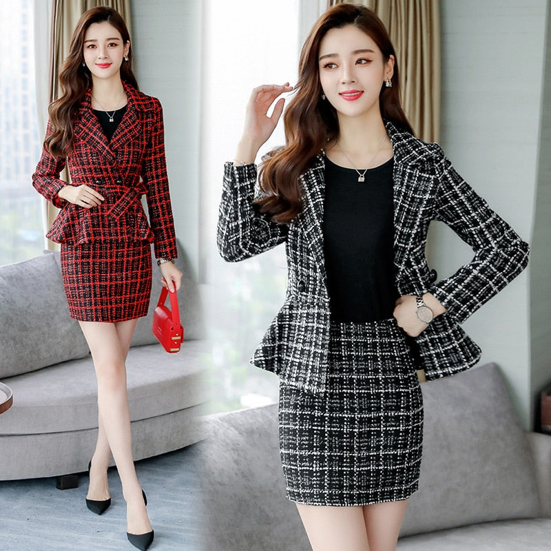 Autumn Dress new women's dress Korean version fashion woolen dress two-piece set of small Hong Kong style material suit dress