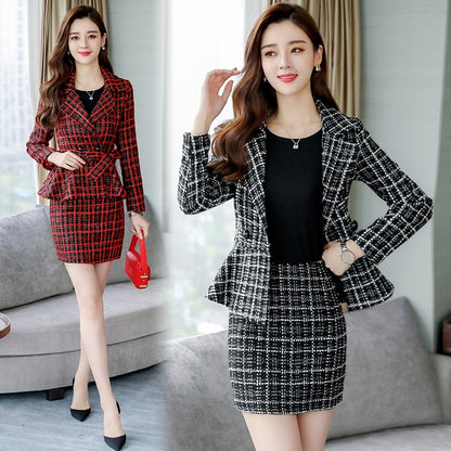 Autumn Dress new women's dress Korean version fashion woolen dress two-piece set of small Hong Kong style material suit dress