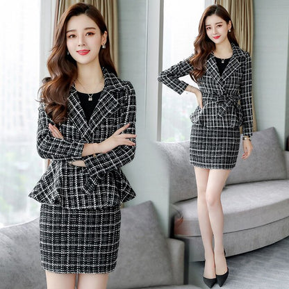 Autumn Dress new women's dress Korean version fashion woolen dress two-piece set of small Hong Kong style material suit dress