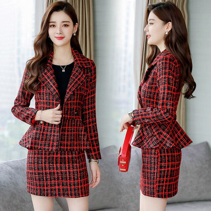 Autumn Dress new women's dress Korean version fashion woolen dress two-piece set of small Hong Kong style material suit dress