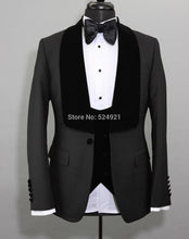 Load image into Gallery viewer, Men Suits Light Navy Blue and Black Groom Tuxedos Shawl Lapel Groomsmen Wedding Best Man ( Jacket+Pants+Bow Tie+Vest ) C684
