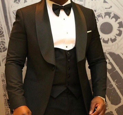 Men Suits Light Navy Blue and Black Groom Tuxedos Shawl Lapel Groomsmen Wedding Best Man ( Jacket+Pants+Bow Tie+Vest ) C684