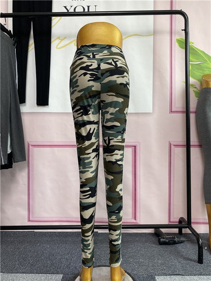 Camouflage Joggers Women High Waist Pocket Tight