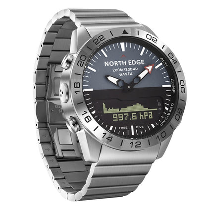 Men's Dive Sports Digital Watch Military Army Luxury Full Steel Business Waterproof 200m Altimeter Compass NORTH EDGE