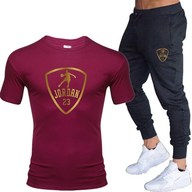 Unisex Jordan 23 T Shirts & Pants Set Two Pieces Sets Casual Tracksuit Men & Women Jordan 23 Tracksuit Tops+Pants Gyms Fitness trousers