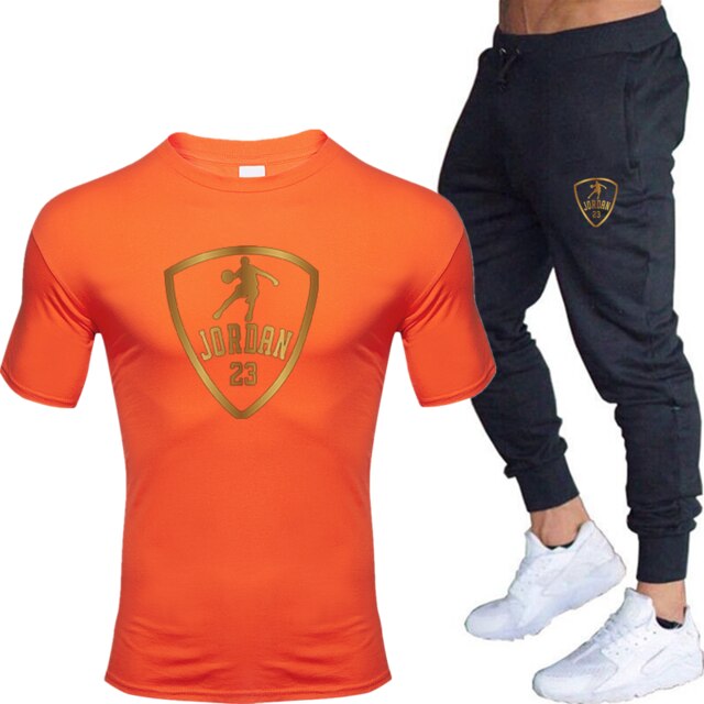 Unisex Jordan 23 T Shirts & Pants Set Two Pieces Sets Casual Tracksuit Men & Women Jordan 23 Tracksuit Tops+Pants Gyms Fitness trousers