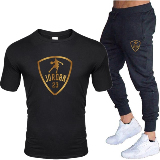 Unisex Jordan 23 T Shirts & Pants Set Two Pieces Sets Casual Tracksuit Men & Women Jordan 23 Tracksuit Tops+Pants Gyms Fitness trousers
