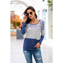 将图片加载到图库查看器，Leopard Striped Solid Patchwork Women t shirts Autumn 2020 Casual Top Tees Cotton O-Neck Clothes Female T Shirt Madame Vêtement
