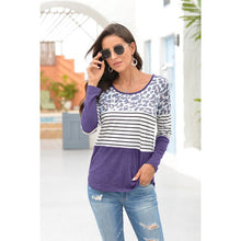 将图片加载到图库查看器，Leopard Striped Solid Patchwork Women t shirts Autumn 2020 Casual Top Tees Cotton O-Neck Clothes Female T Shirt Madame Vêtement
