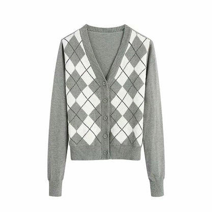 Women's Stylish Geometric Pattern Short Knitted Sweater
