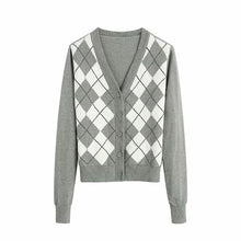 将图片加载到图库查看器，Women&#39;s Stylish Geometric Pattern Short Knitted Sweater
