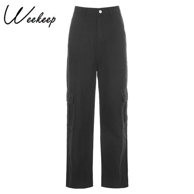 Weekeep Women's Pockets Patchwork High Waist Jeans