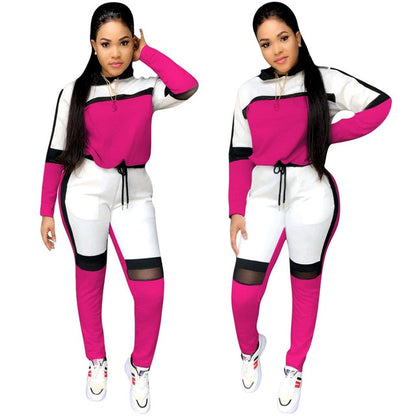 Kalenmos Tracksuit Women Sets 2 Piece Autumn Mesh Sports Jogger Zip Print  Long Sleeve Hooded Sweatshirt Casual Trouser Suit Set