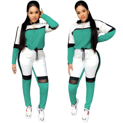 Kalenmos Tracksuit Women Sets 2 Piece Autumn Mesh Sports Jogger Zip Print  Long Sleeve Hooded Sweatshirt Casual Trouser Suit Set
