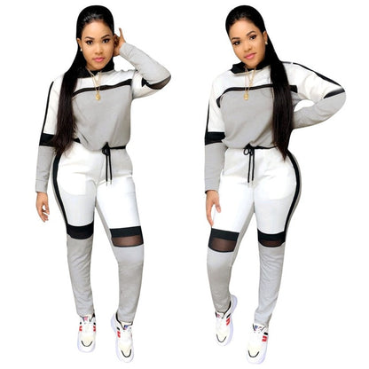 Kalenmos Tracksuit Women Sets 2 Piece Autumn Mesh Sports Jogger Zip Print  Long Sleeve Hooded Sweatshirt Casual Trouser Suit Set