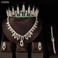 将图片加载到图库查看器，Luxury Zircon Wedding Bridal Jewelry Sets Cubic Zirconia Party Tall Tiara Queen Crown Necklace Bracelet Earrings Rings Sets
