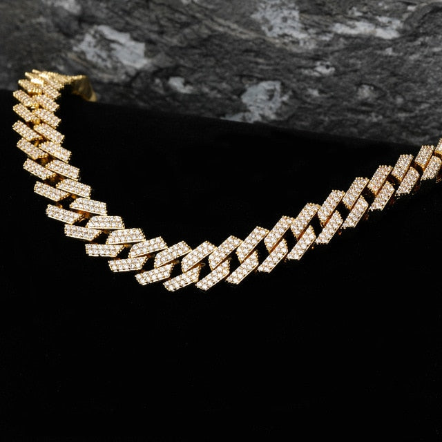 TOPGRILLZ 14mm Miami Prong Set Cuban Chains Necklace For Men Gold Color Hip Hop Jewelry Pink CZ Rapper Necklace