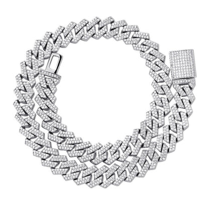 TOPGRILLZ 14mm Miami Prong Set Cuban Chains Necklace For Men Gold Color Hip Hop Jewelry Pink CZ Rapper Necklace