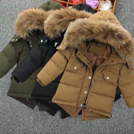 Solid Faux Fur Collar Boy Baby Winter Jacket