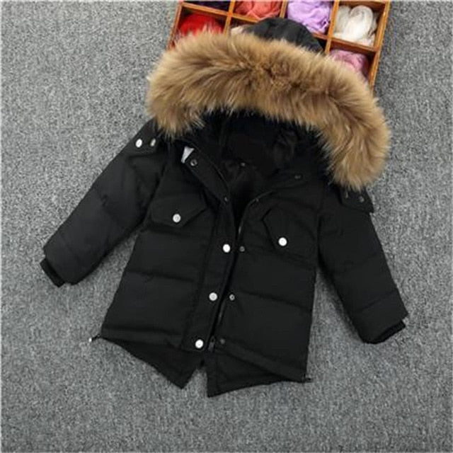 Solid Faux Fur Collar Boy Baby Winter Jacket