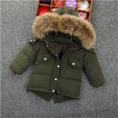 Solid Faux Fur Collar Boy Baby Winter Jacket