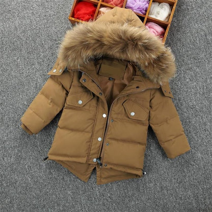 Solid Faux Fur Collar Boy Baby Winter Jacket