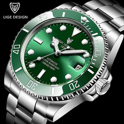 LIGE Watch Men Automatic Mechanical Tourbillon Clock Fashion Sapphire Glass 316L Steel 100 Waterproof Watches NH35 Movement