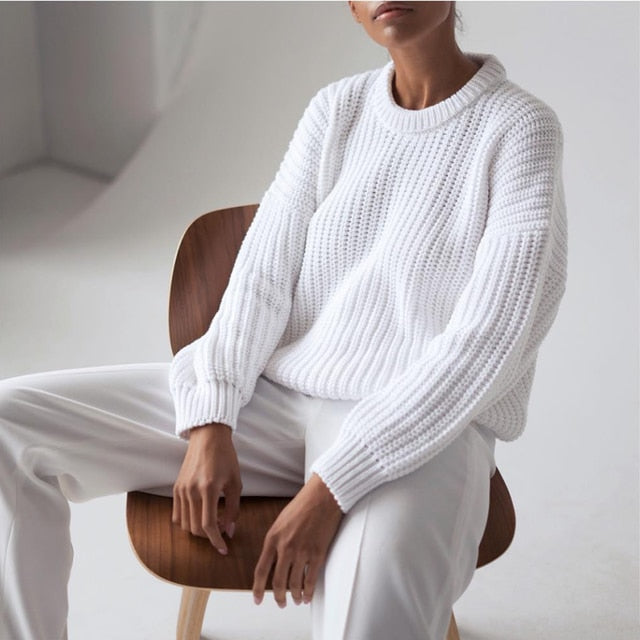 Hirsionsan Women's Korean Knitted Sweater Oversized Warm Female Pullovers Fashion Solid Tops