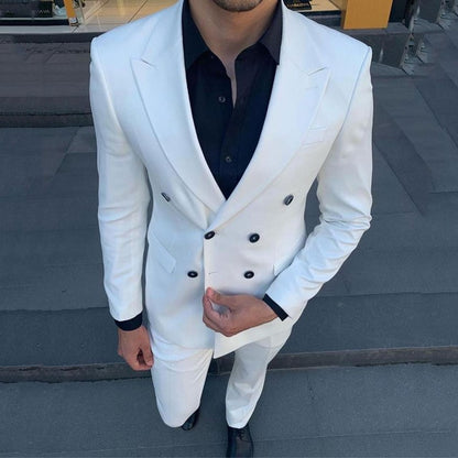 Peaked Design White Business Men Suits For Wedding Suit Men Casual Groom Tuxedo Classic Costume Mariage Homme Custom Made Blazer