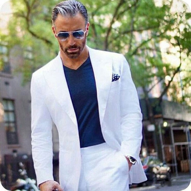 Peaked Design White Business Men Suits For Wedding Suit Men Casual Groom Tuxedo Classic Costume Mariage Homme Custom Made Blazer
