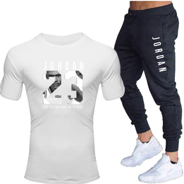 Jordan Men's T-shirt + Pants Suit two piece sports basketball suit men's new fashion printed suit sportswear Gym Fitness pants