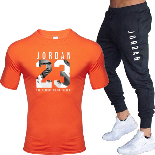 Jordan Men's T-shirt + Pants Suit two piece sports basketball suit men's new fashion printed suit sportswear Gym Fitness pants