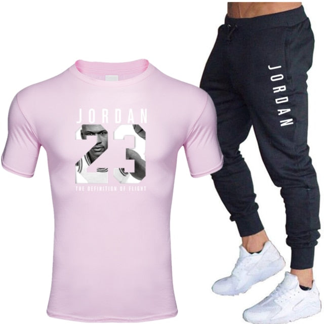 Jordan Men's T-shirt + Pants Suit two piece sports basketball suit men's new fashion printed suit sportswear Gym Fitness pants