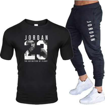Jordan Men's T-shirt + Pants Suit two piece sports basketball suit men's new fashion printed suit sportswear Gym Fitness pants