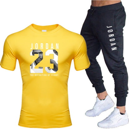Jordan Men's T-shirt + Pants Suit two piece sports basketball suit men's new fashion printed suit sportswear Gym Fitness pants