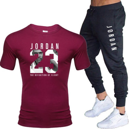 Jordan Men's T-shirt + Pants Suit two piece sports basketball suit men's new fashion printed suit sportswear Gym Fitness pants