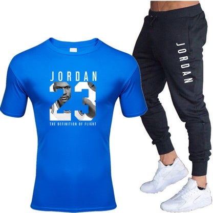 Jordan Men's T-shirt + Pants Suit two piece sports basketball suit men's new fashion printed suit sportswear Gym Fitness pants